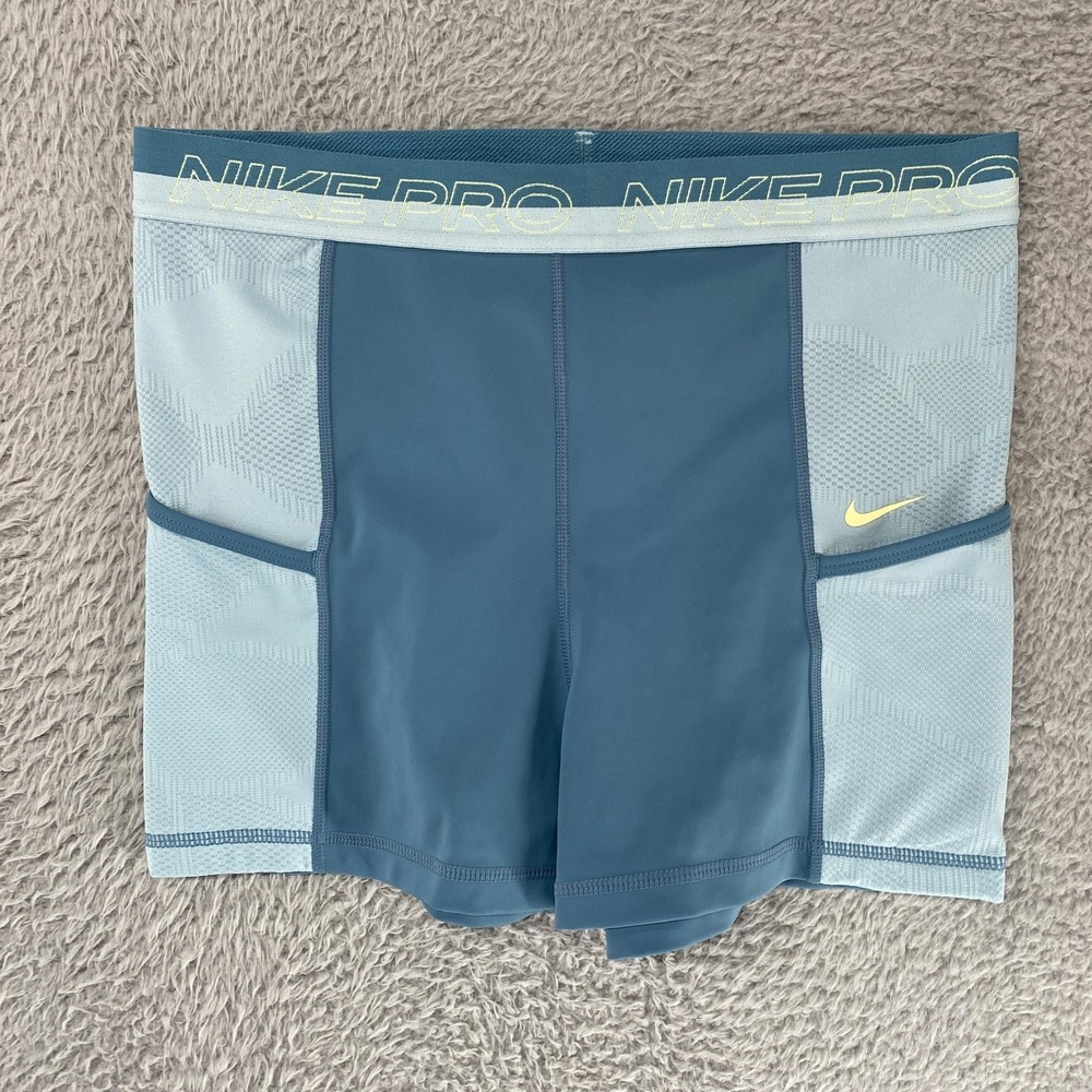 Nike Pro Compression Shorts Womens Large Blue Dri-FIT Pockets 5 Inch Running Gym